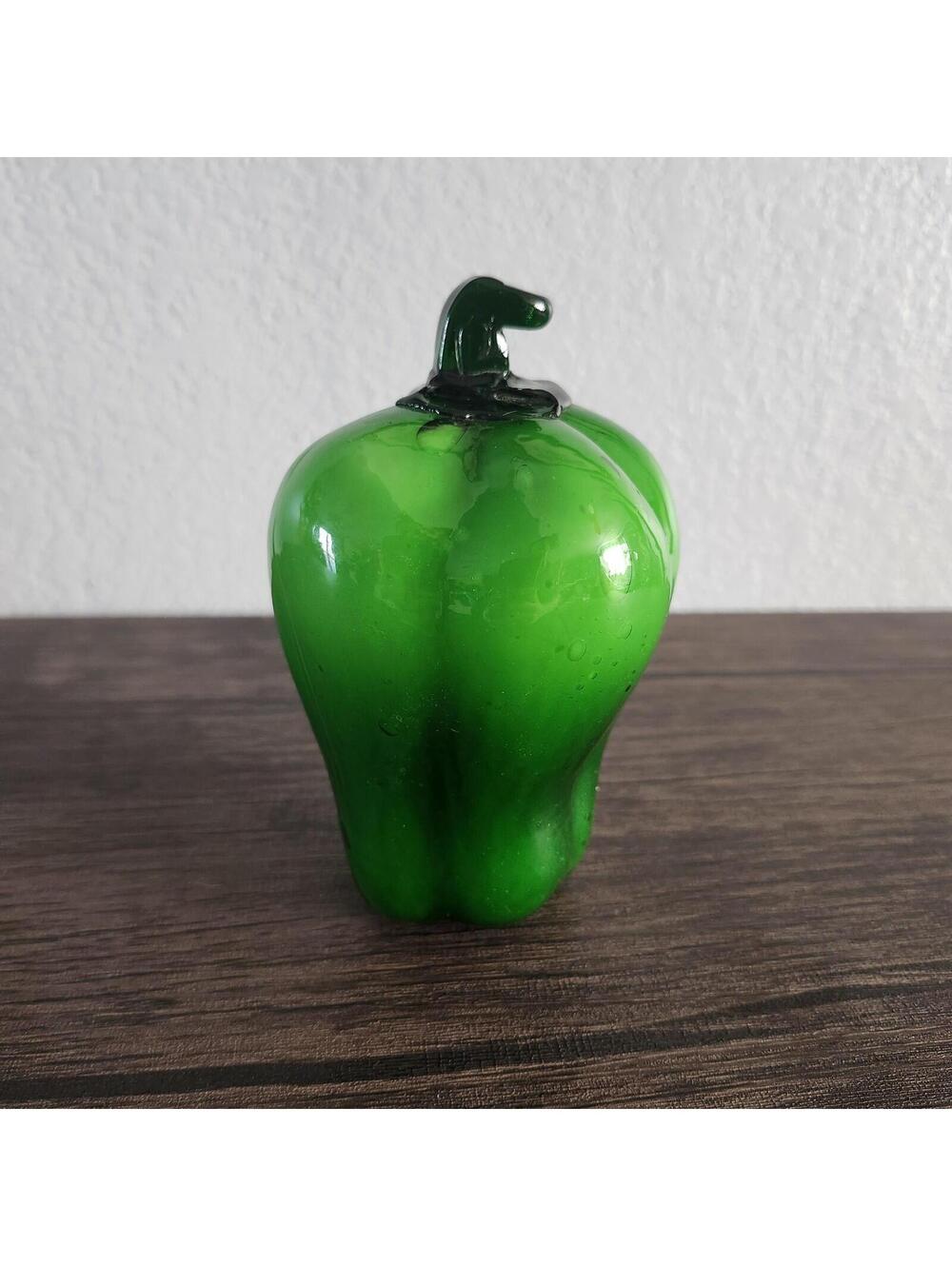 Green Bell Pepper Vintage Murano Style Art Glass Hand Blown Vegetable Fruit